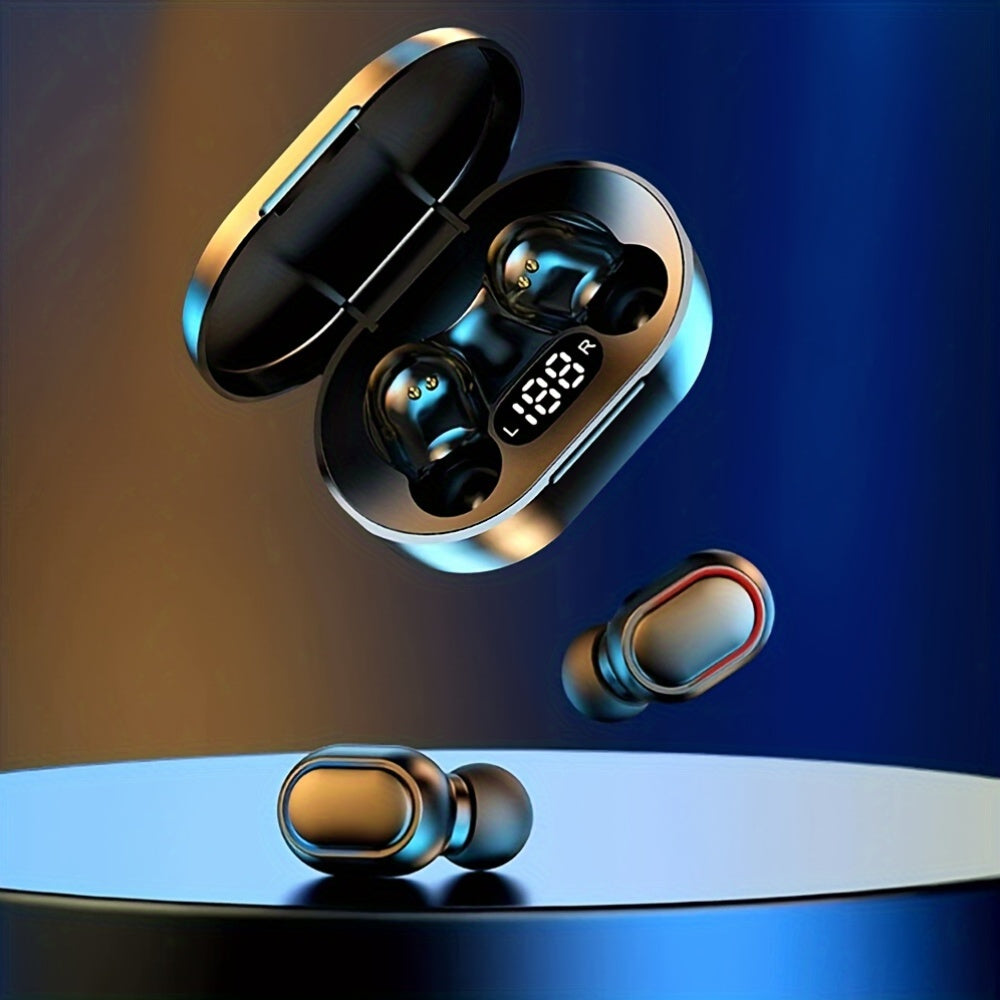 E7Spro Wireless Earbuds with Digital Display, Non-Waterproof, Push Button Control, Universal Phone Control, Noise Cancelling Voice Calls, 150mAh Rechargeable Battery, Plastic Material