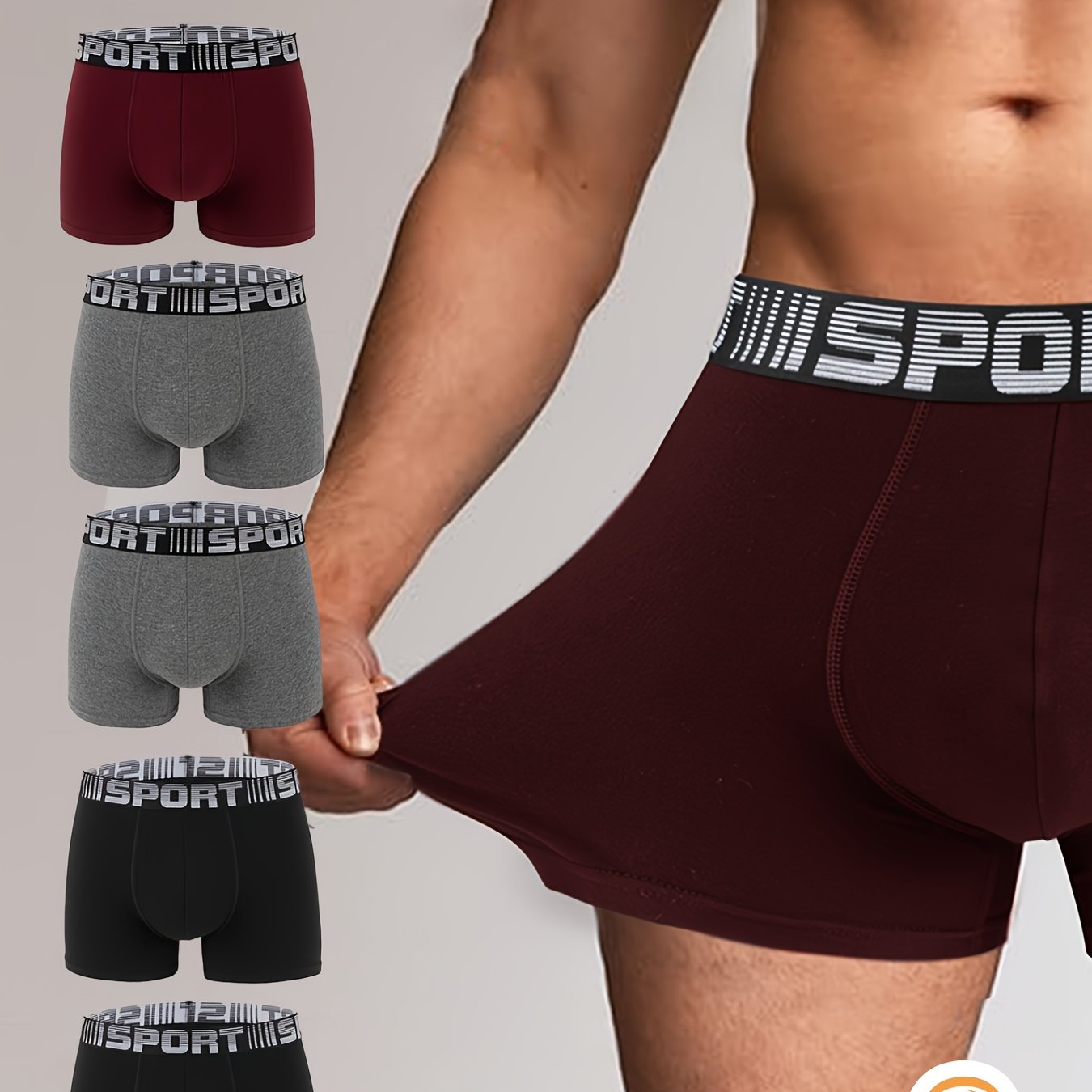 Men's cotton boxer shorts in mixed colors, available in packs of five or ten.