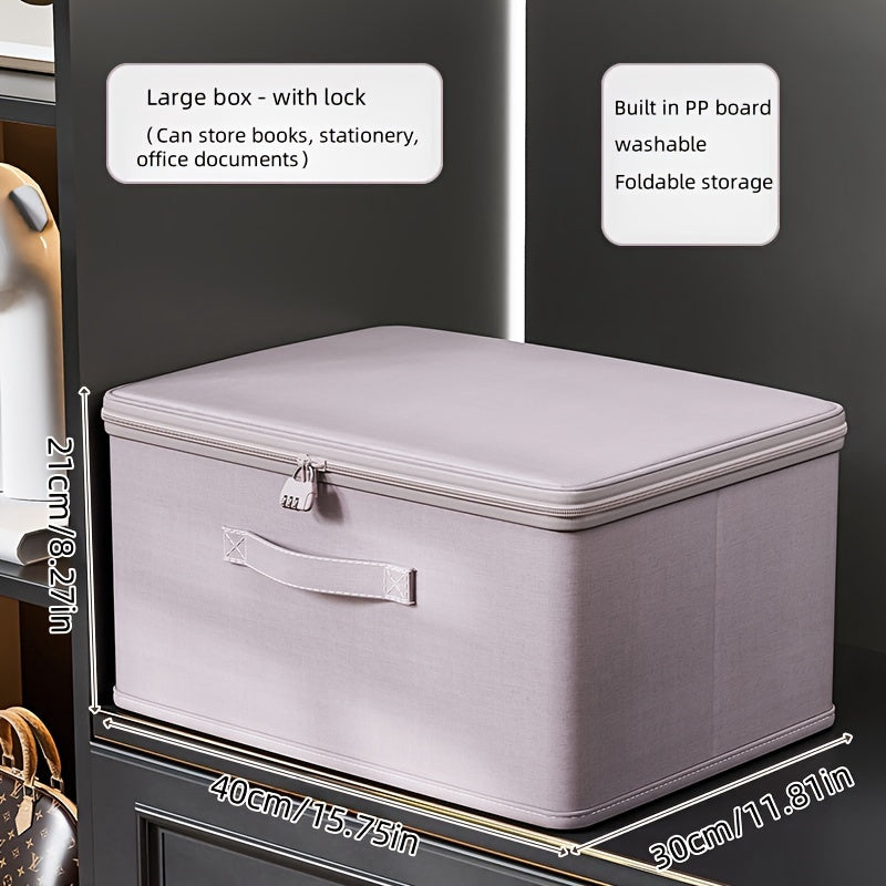 Large Lavender Soft Fabric Storage Box with Lock - Ideal for Organizing Clothes, Quilts, Documents, and Personal Items | Classic Rectangular Design | Washable Non-Waterproof Oxford Cloth | Perfect for Home Use, Under-Bed Storage, and Securing Valuables