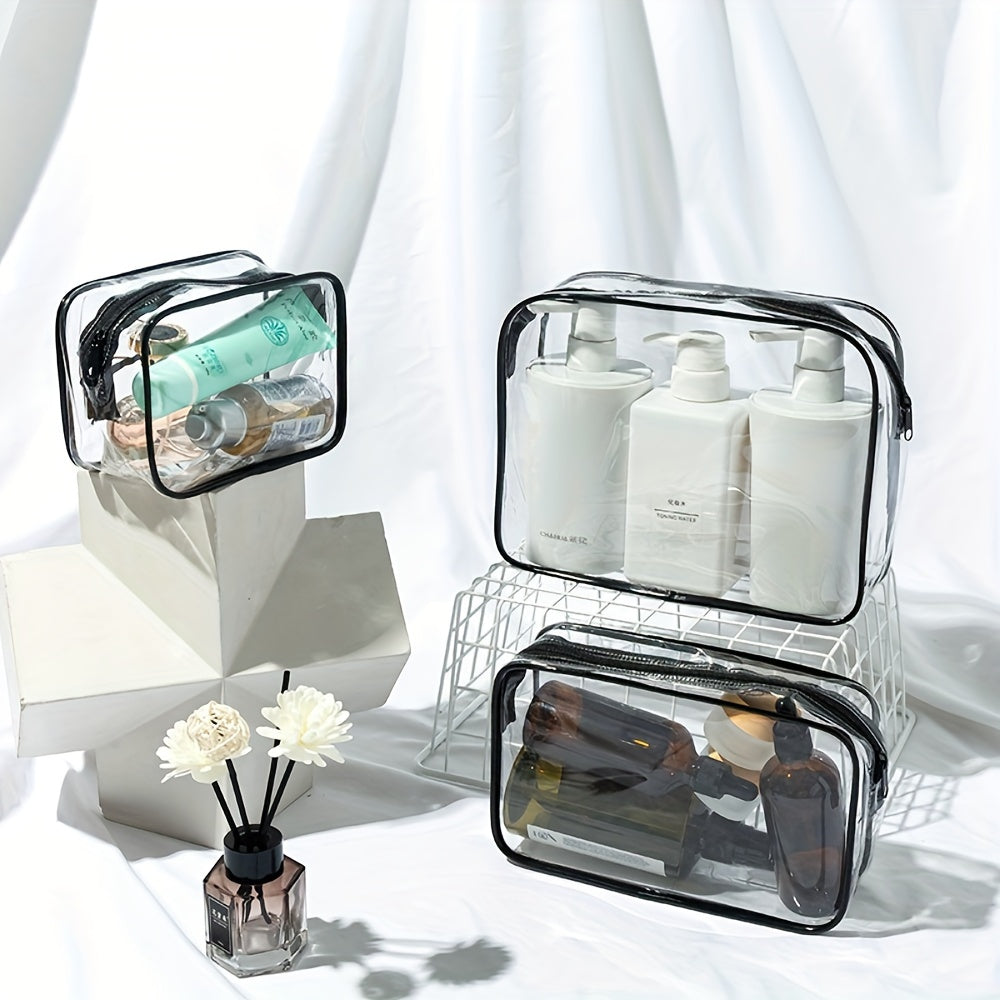 Stylish Travel Toiletry Bag Set - Waterproof, Clear, Zippered Cosmetic Case with Various Compartments for Women's Essentials - Ideal for Holidays, Work Travel, and Everyday Use