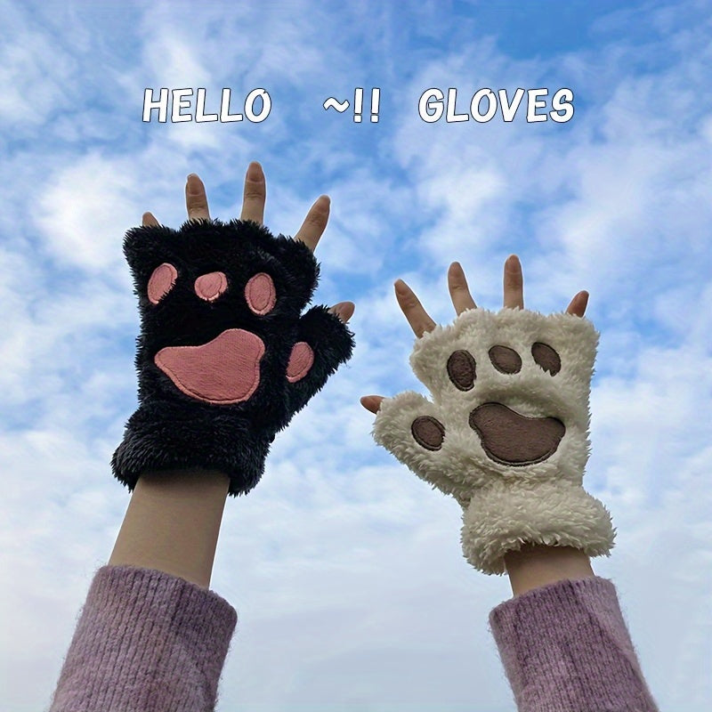 Stylish and cozy, these Cute Cat Claw Plush Gloves provide warmth and comfort in the cold seasons. The half finger design adds a trendy touch to these thick, fuzzy gloves, making them perfect for autumn and winter.