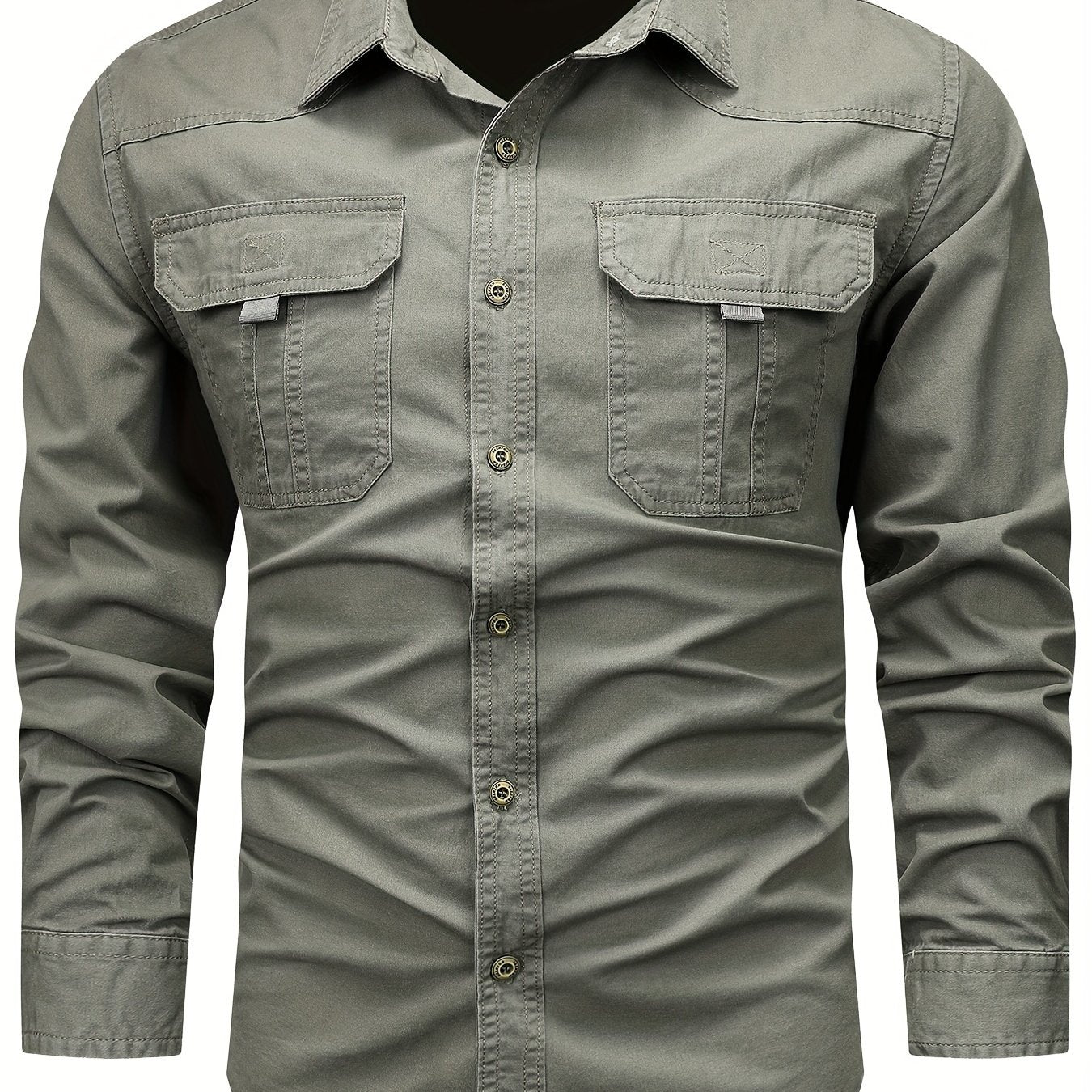 Men's Cotton Cargo Shirt with Large Pockets, Ideal for Outdoor or Casual Wear, Machine Washable