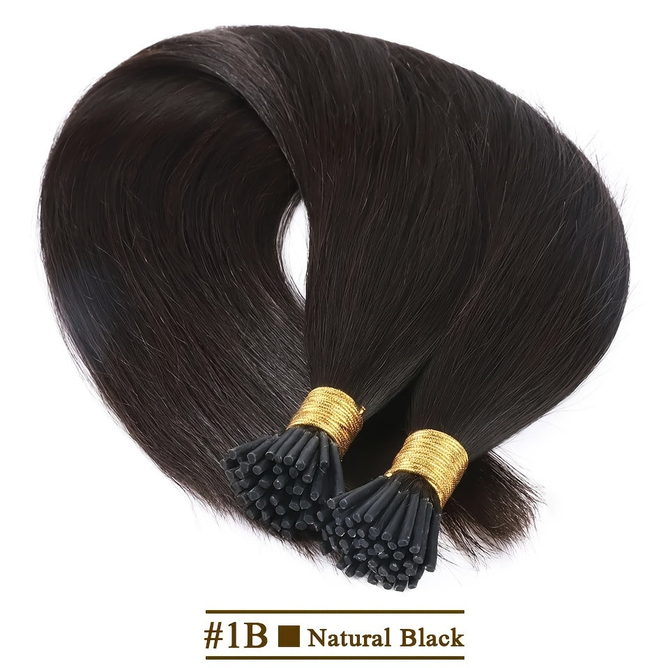 Brazilian human fusion hair extensions with straight I tip, 50pcs/set, natural color, 40.64-66.04 cm.