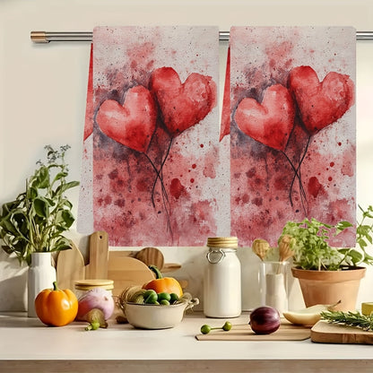 Set of 2 Valentine's Day-themed kitchen towels with a modern coastal design, made of highly absorbent polyester knit fabric. These machine washable towels measure 40.64x60.96 cm and are perfect for adding a festive touch to your holiday decor. Item