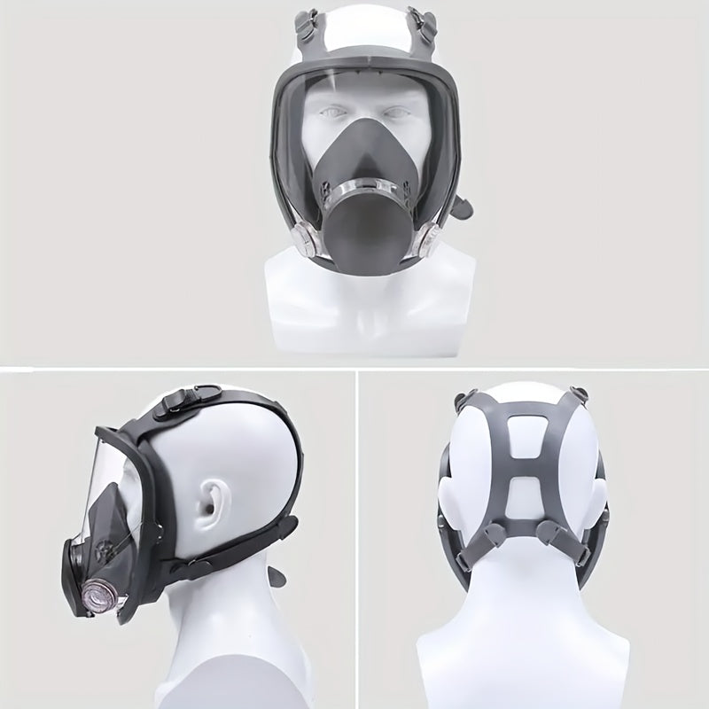 27-in-1 full face respirator mask with silicone and plastic construction, reusable pull-on design, hypoallergenic material for painting, spraying, and chemical safety, providing