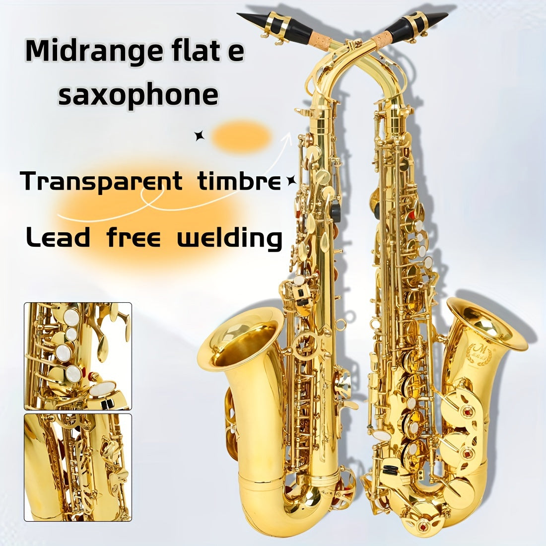 Professional MBAT Alto Saxophone in E Flat with brass body, engraved Keystone pattern, white shell key, and golden finish - includes MBAT case and accessories.