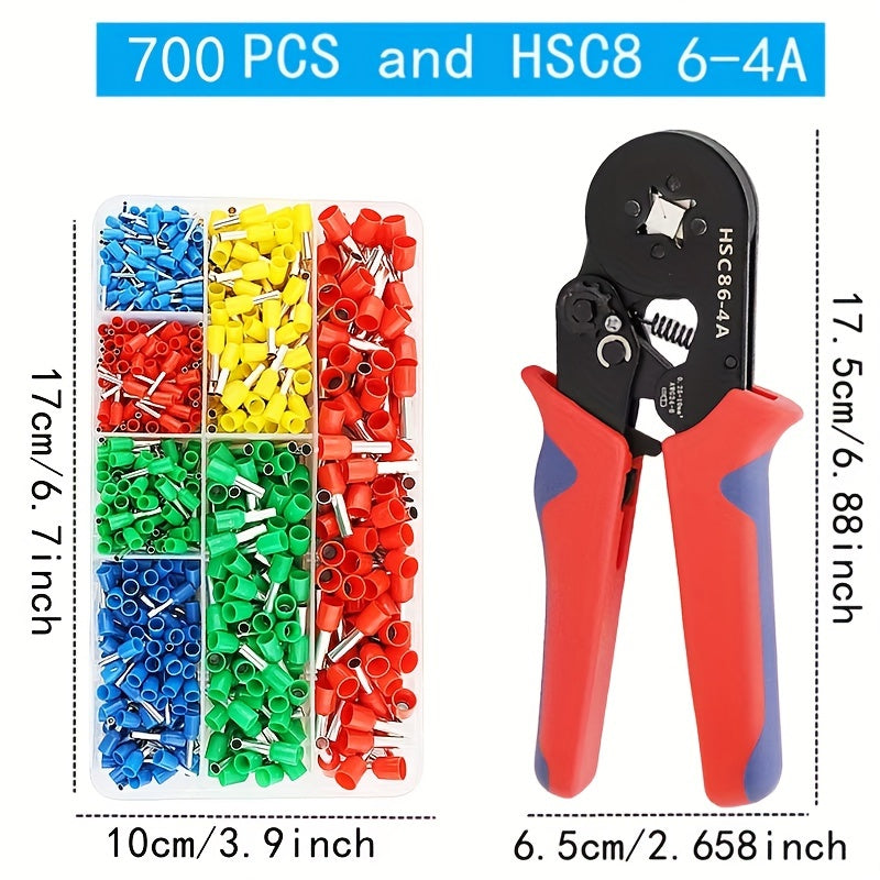 Crimping kit includes 300pcs-1200pcs single box VE tubular crimp terminals and pliers for cable electrical connectors, insulated wire connections.