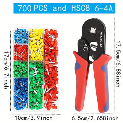 Crimping kit includes 300pcs-1200pcs single box VE tubular crimp terminals and pliers for cable electrical connectors, insulated wire connections.