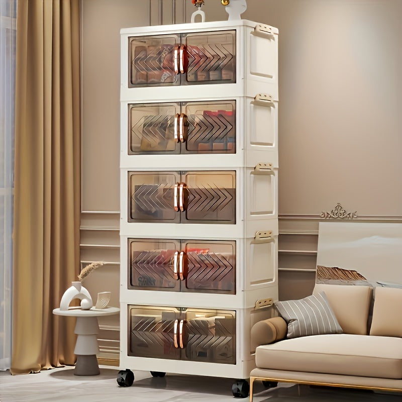 Elegant Rectangular Transparent Plastic Wardrobe Organizer with Wheels for Multi-Functional Storage - Ideal for Home, Kitchen, Clothes, Blankets - Large Foldable Cabinet with Non-Waterproof Design