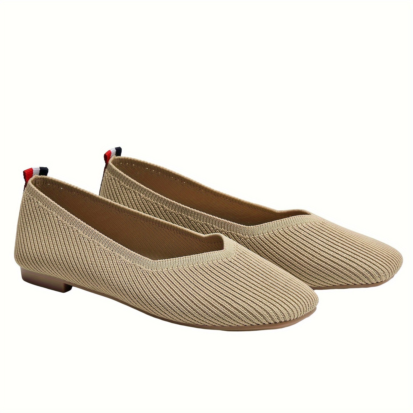 Women's Solid Color Knitted Flats with Breathable Square Toe