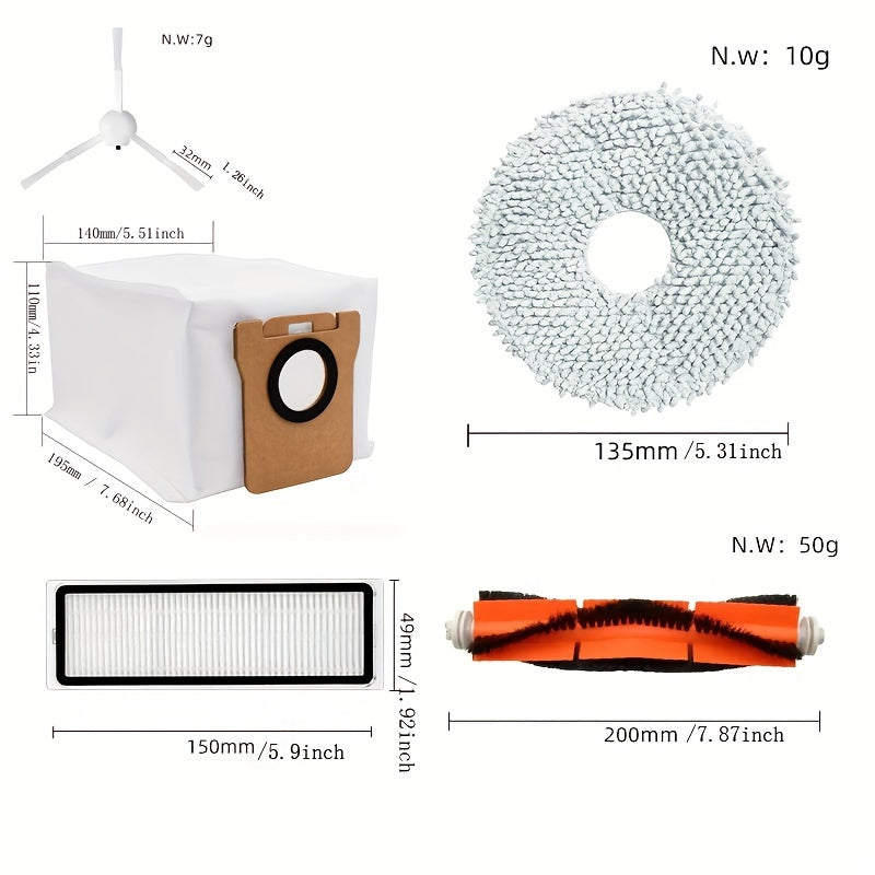 Accessory kit for Xiaomi Robot Vacuum X10+ - Includes Main Brush, Side Brush, Filter & Mop Pads to Improve Cleaning Performance.