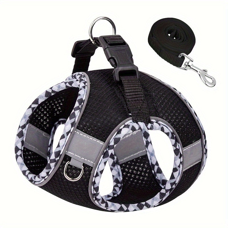 Breathable pet harness with leash, perfect for easy walks.