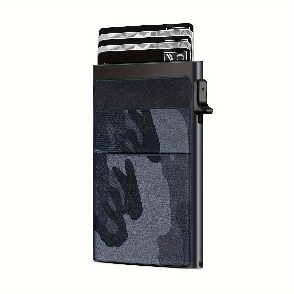 Automatic metal RFID blocking card holder with large capacity, perfect gift for men.