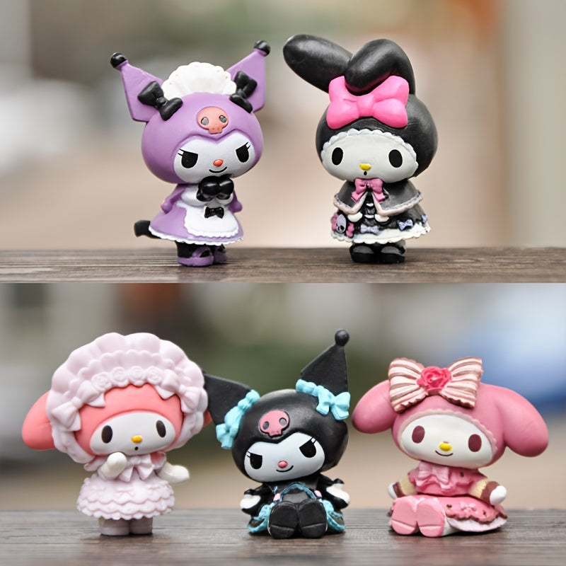 5 ta Sanrio Kuromi va xizmatkor mavzusidagi qiziqarli dekor buyumlari to'plami, yotoqxona, stol, avtomobil va tug'ilgan kun sovg'alari uchun ideal, PVC materialidan tayyorlangan.