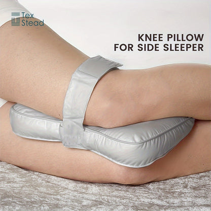 TEXSTEAD Knee Pillow is specially designed for side sleepers to provide ergonomic support for the legs, promoting spine alignment and offering relief for pregnant women. The pillow comes with a machine washable cover made of woven polyester, and is