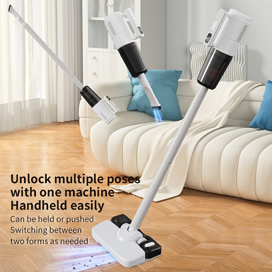 Cordless Vacuum Cleaner Kit with 5 Functions - Strong Suction for Hardwood, Carpet, and Pet Hair - Simple One-Click Operation with Various Attachments, Rechargeable via USB, Stylish White & Black Design