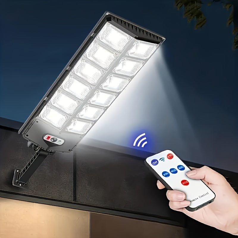 Ultra bright LED solar powered wall lamp with motion sensor, energy saving, lithium battery, ideal for outdoor garden and courtyard lighting.