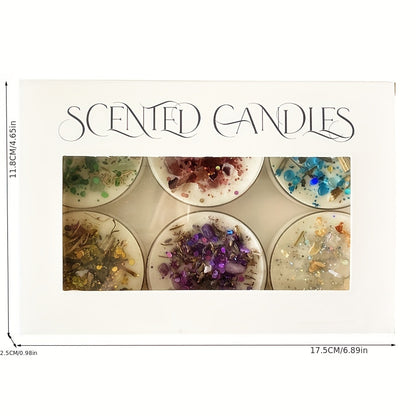 6 crystal dried flower aromatherapy candles in gift boxes with sequins, 6 scents, enhance romance, ideal holiday gifts.