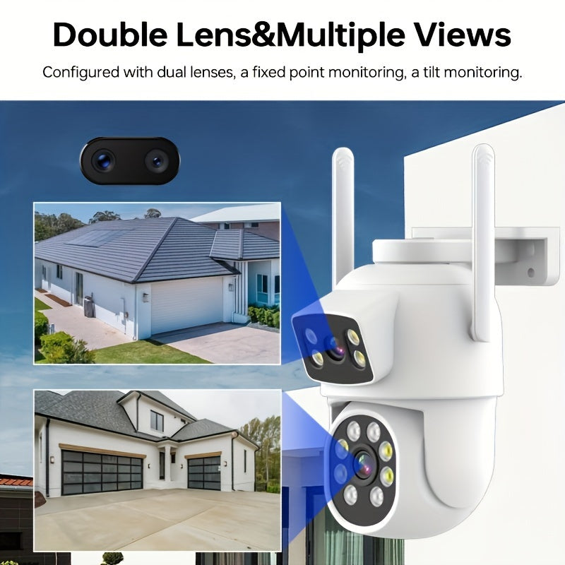 Choose our 1pc PTZ Dual Lens Camera with 2.4G/5G Wi-Fi for your home security needs. This CCTV Camera features auto-tracking people detection and color night vision, making it the ideal option for ensuring the safety of your home.