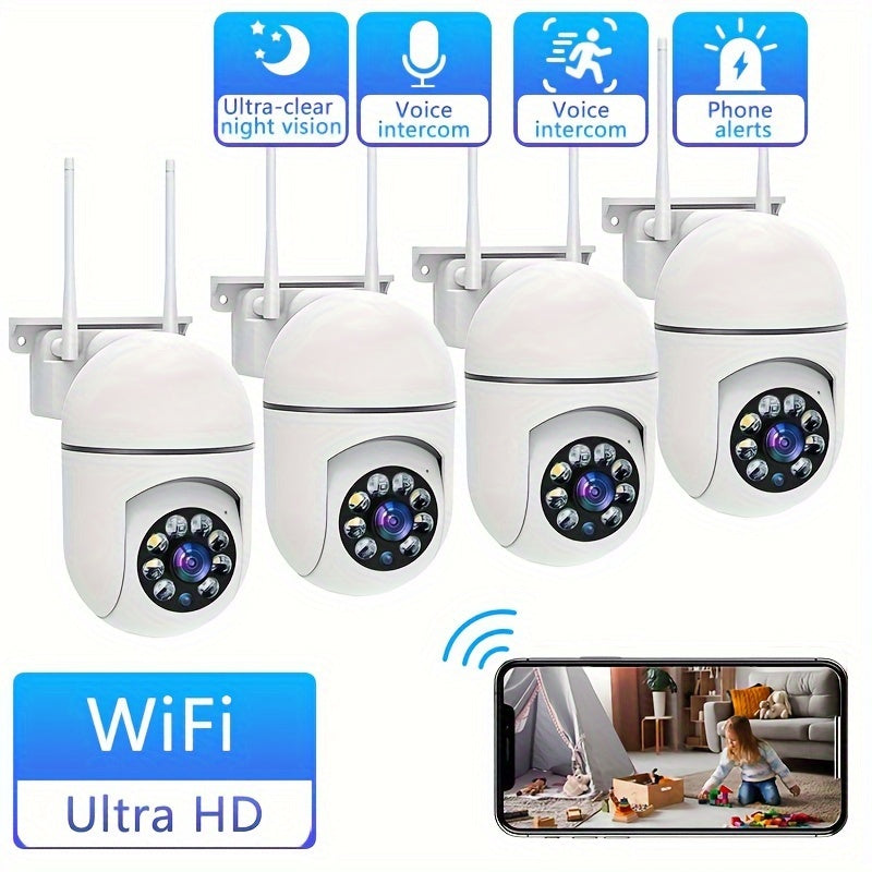 HD WiFi security camera with 1080P night vision, AI motion detection, 355° intercom, dual audio, indoor/outdoor surveillance system powered by USB.