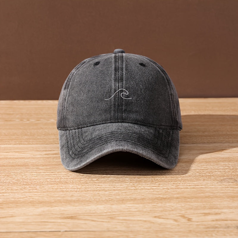 Men's adjustable black baseball cap with wave design for outdoor sports and casual wear.