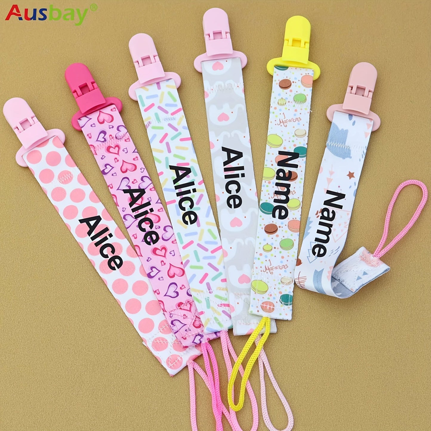 Personalized Pacifier Clip Set with Custom Names for Boys and Girls - Includes 4 Adorable Designs. Handmade and Perfect for Birthdays, Christmas, and Easter Gifts. Personalize Your Baby's Accessories Today!