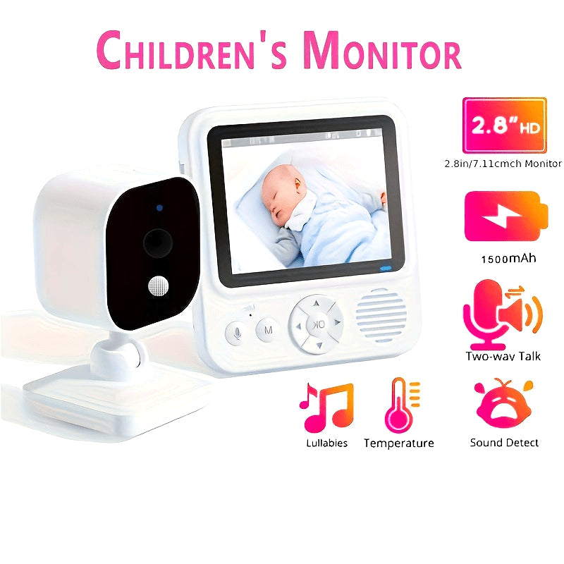 Monitor with Temperature Display and Voice Intercom Function, Real-time Monitoring, 1500mAh Battery, HD Video Camera, Crying Alarm, Ideal Gift for Christmas, Halloween, Thanksgiving