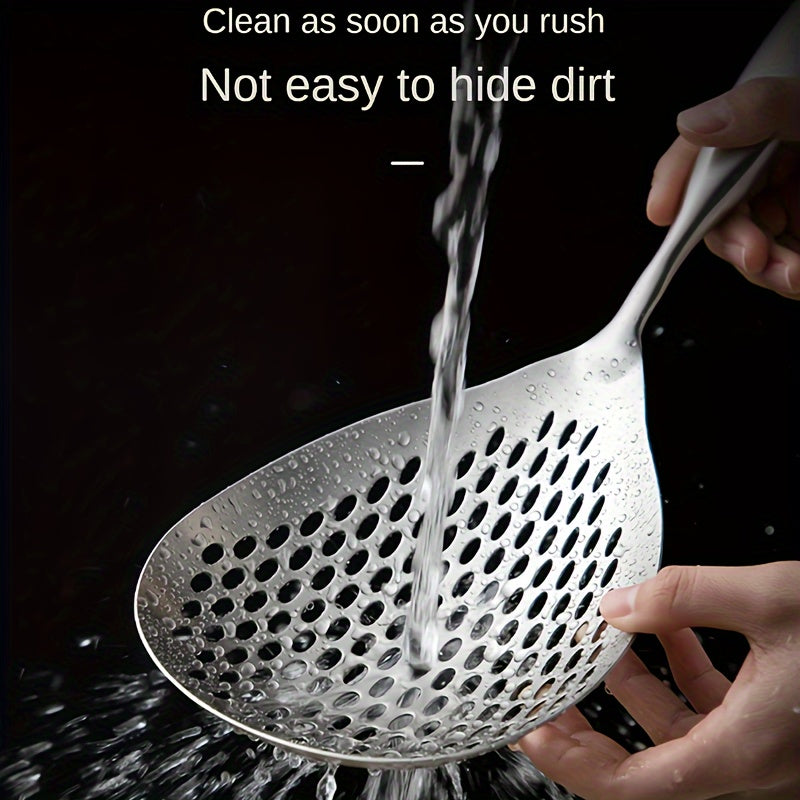 Large Stainless Steel Colander Skimmer - for frying, hot pot, cooking, and baking - easy draining, heat resistant, dishwasher safe - for restaurant and home use.