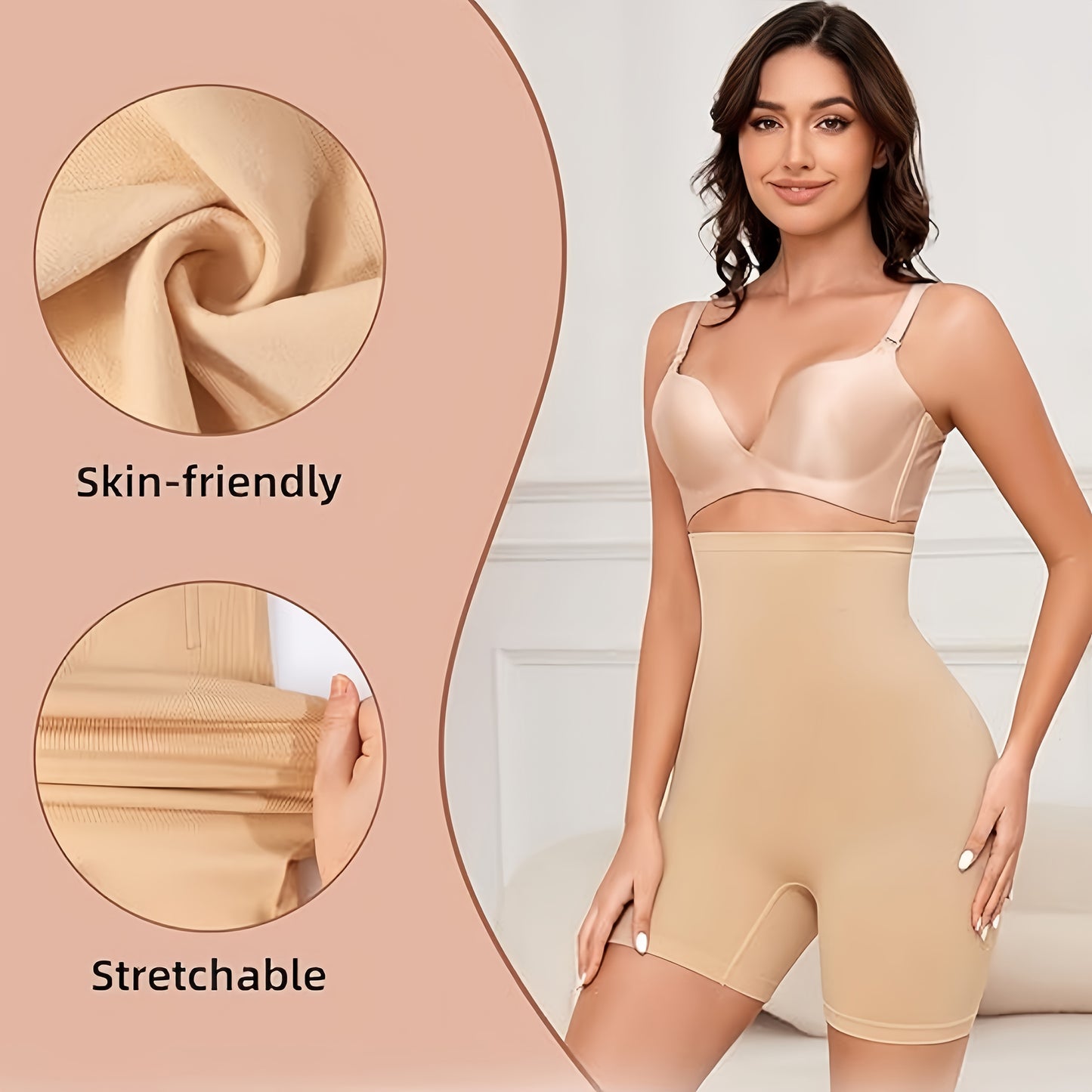 High-waist shapewear shorts for women: Seamless, tummy control, compression, butt lifting, postpartum waist trainer. Made of comfortable polyester for all-season wear.