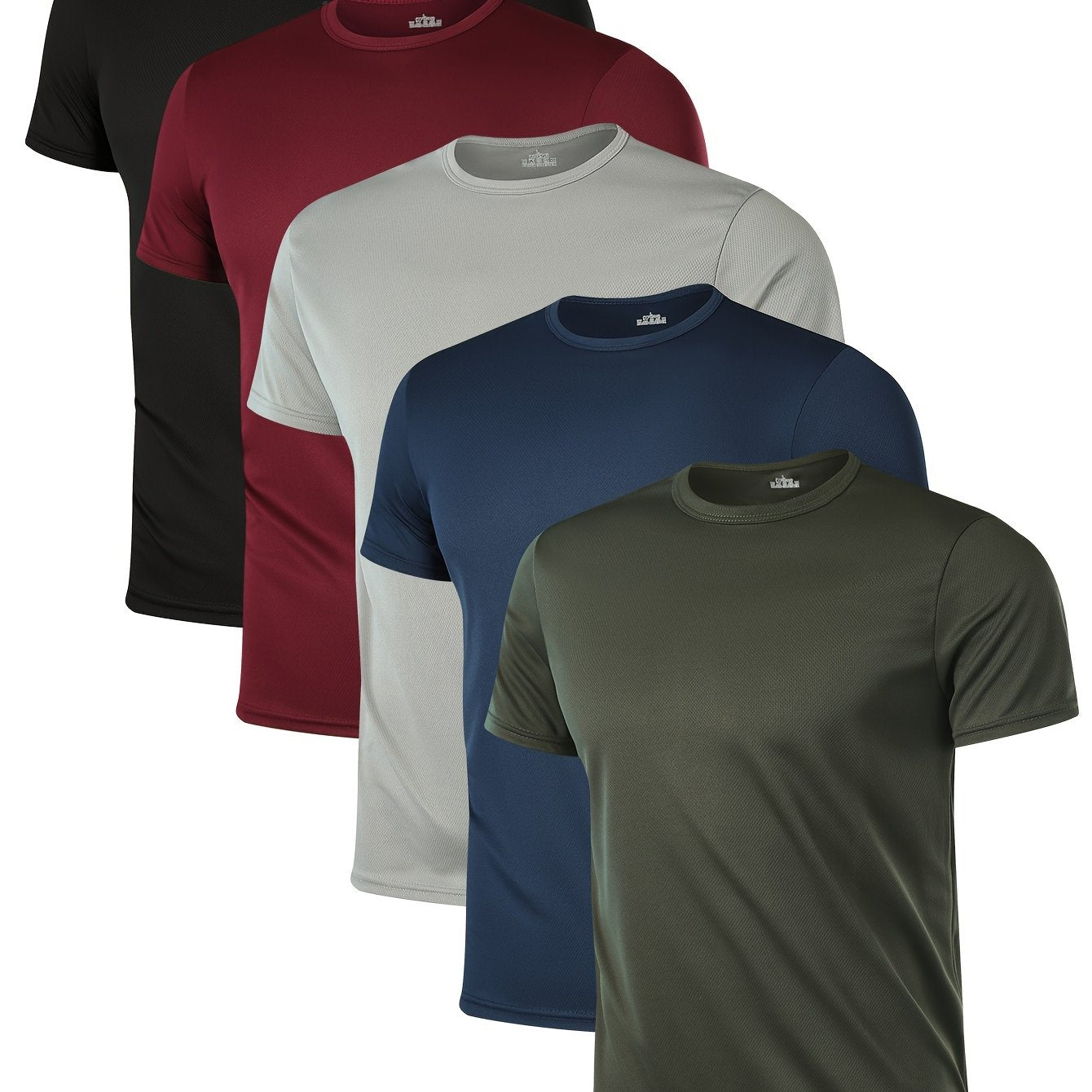 5 Men's Quick-Dry Running T-Shirts in Black, Short Sleeve, and Lightweight Polyester for Summer Sports and Casual Wear.