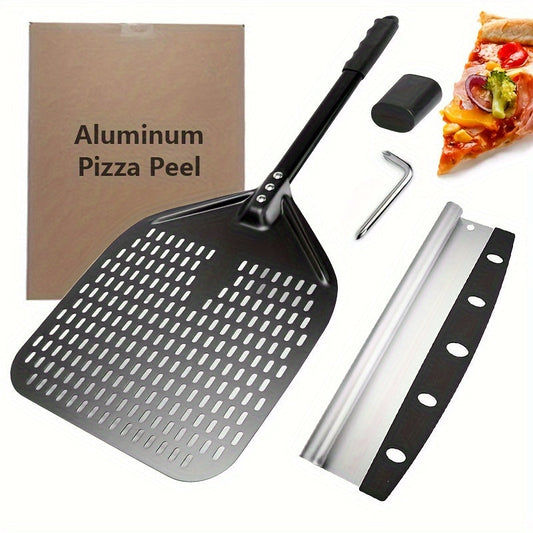 Set of 2 Pizza Peels - Strong Aluminum & Stainless Steel Cutter for Baking, Pizza Board Included