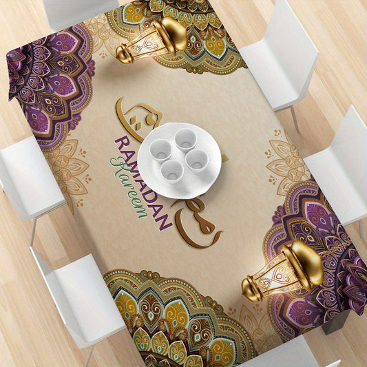 Stylish Ramadan Kareem tablecloth in rectangular polyester, ideal for Eid celebrations and home decor.