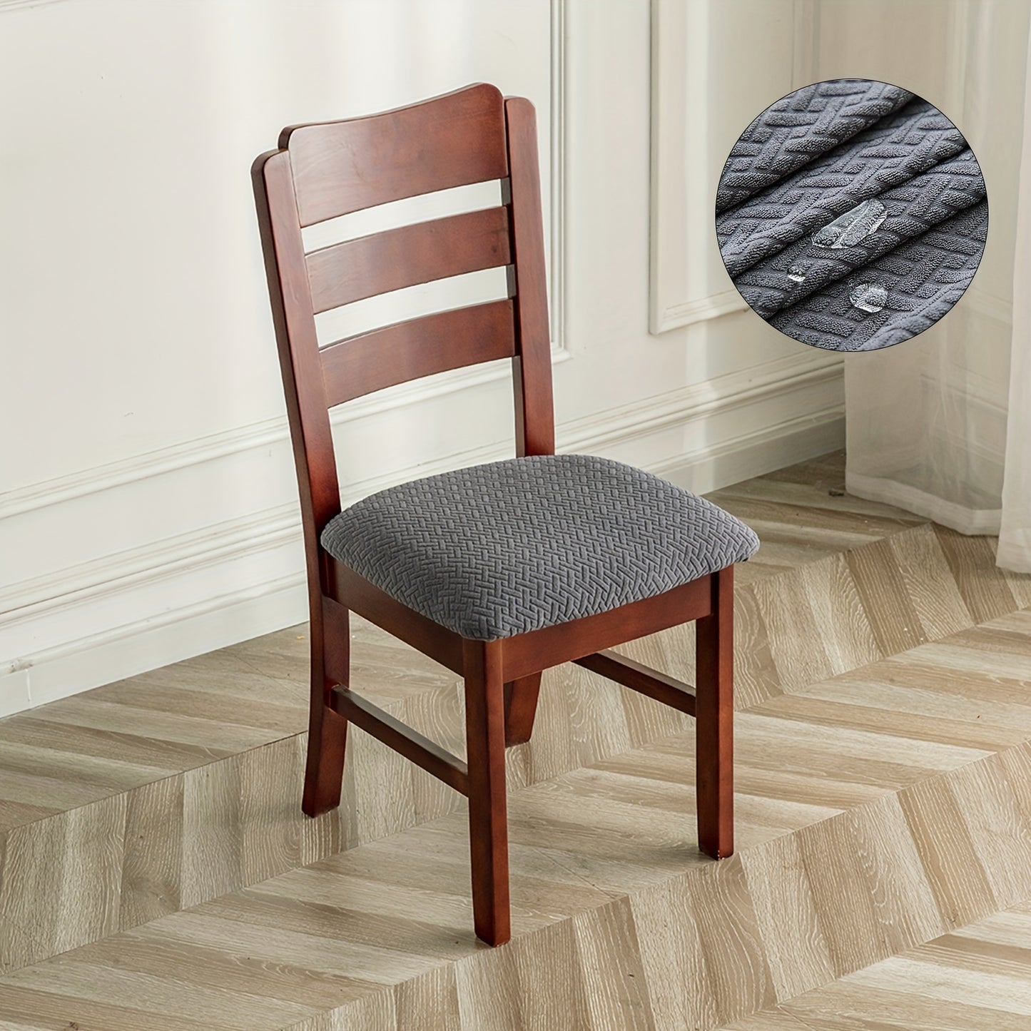 Waterproof restaurant chair covers in grid velvet jacquard style, suitable for protecting kitchen chairs from pets. Detachable, washable, and ideal for home decor.