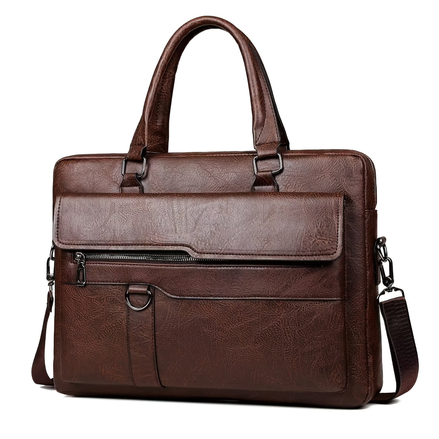 Vintage style coffee briefcase for men with adjustable strap, perfect for daily commute.