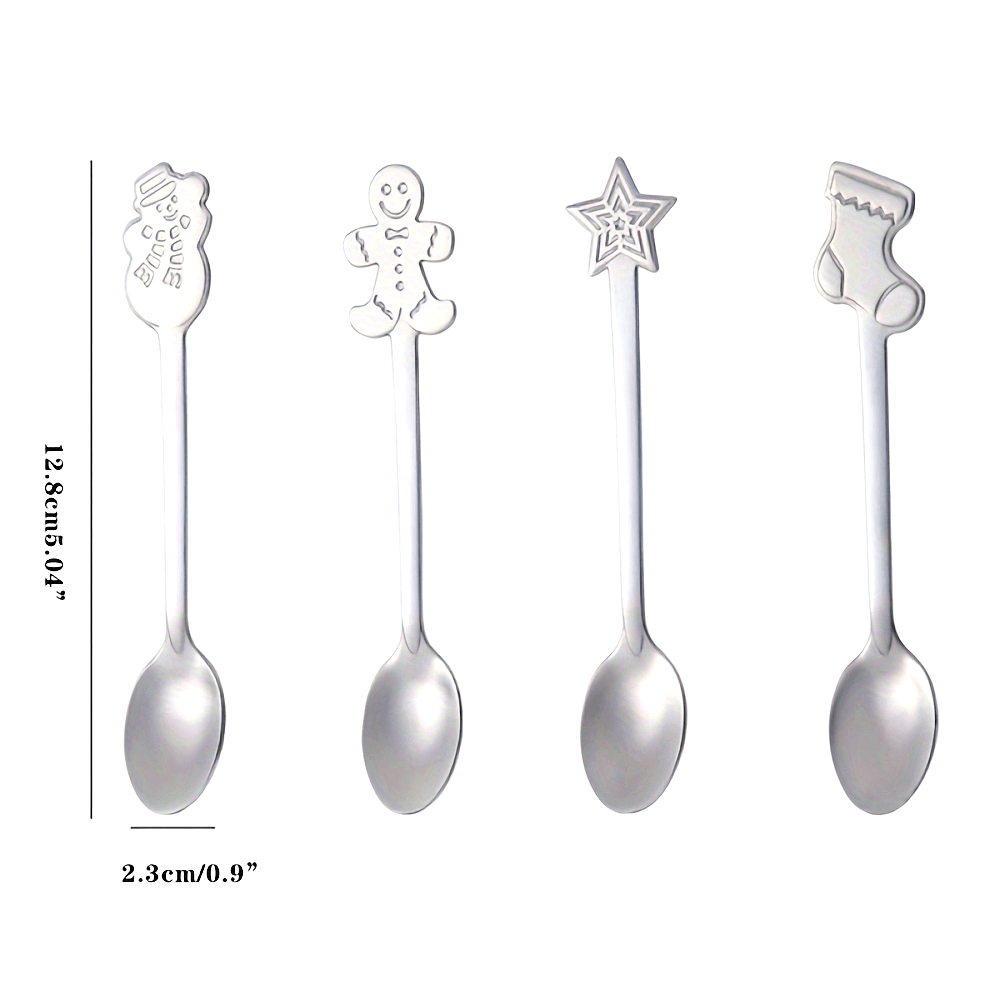 16 stainless steel mini coffee spoons in Christmas series, dishwasher safe, ideal for kitchen, restaurant, Christmas party.