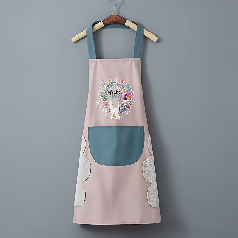 Waterproof, oil-resistant kitchen apron made of durable PVC material with hand wipe pocket. Ideal for cooking, gardening, and household use in the living room. No battery required.