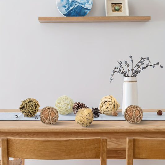 6 assorted rattan wicker balls for centerpiece bowl fillers, vase fillers, and table decor in varying sizes. Perfect for home, living room, office, or party decorations. Great for Mother's Day, Easter, or New Year celebrations.