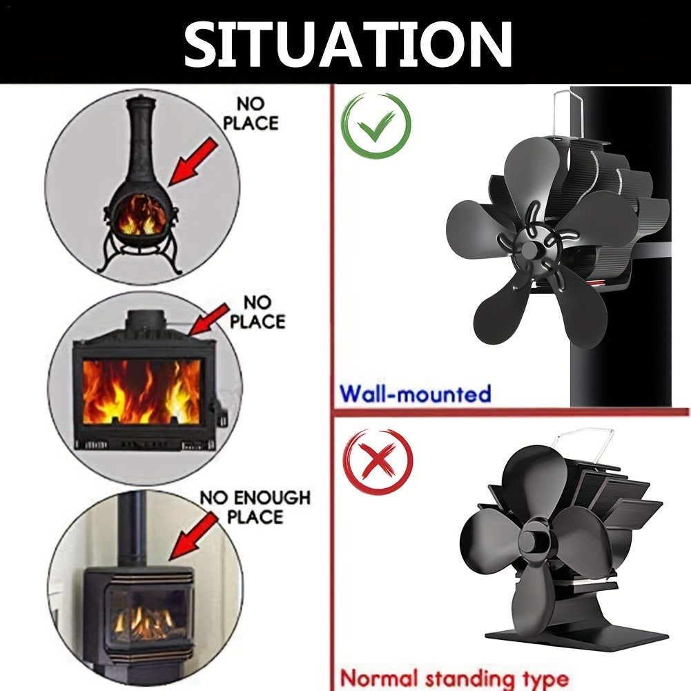 EcoSmart Aluminum Heat Powered Stove Fan, 5-Blade Wood Stove Pipe Fan with Toggle Control, Portable Air Circulation Fan for Fireplaces and Wood Log Burners, Polished Finish, No Electricity Required - 1pc