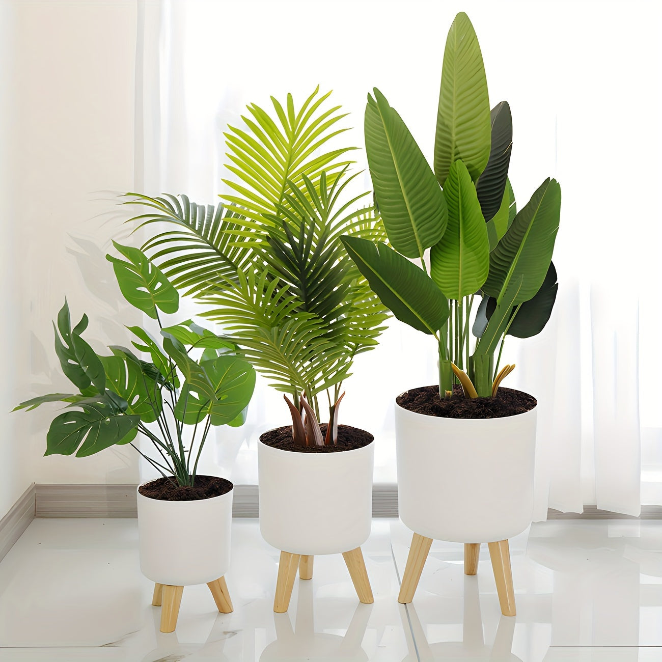 Wooden leg planter for indoor/outdoor use in home or office, suitable for various plants.