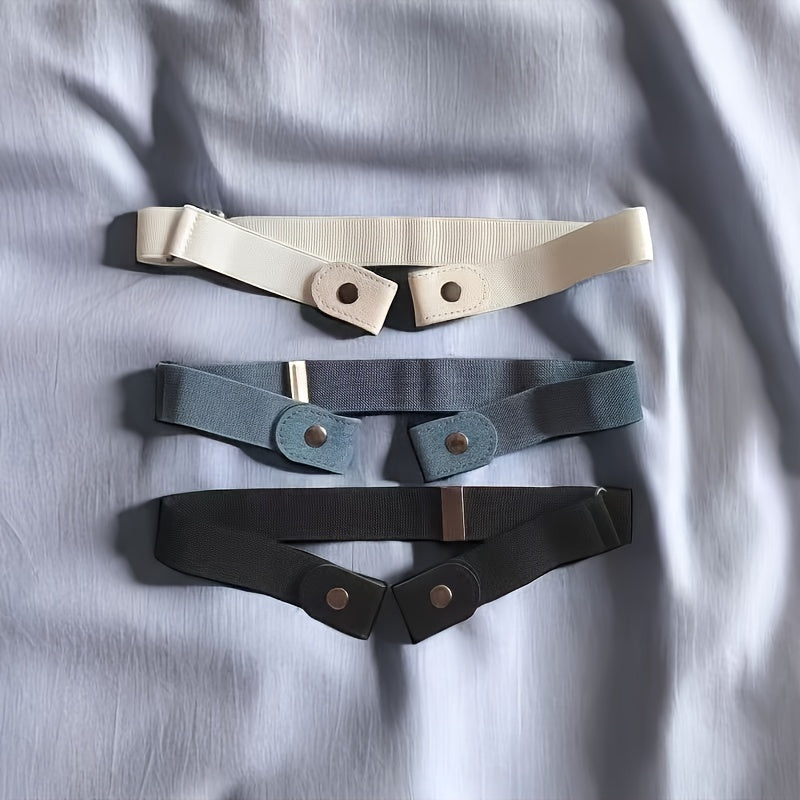 Top Pick: Stylish Set of 3 Canvas Elastic Belts - Adjustable, Invisible Stretch Waistbands in White, Black, and Light Blue. Perfect for Dresses, Jackets, and Casual Outfits!