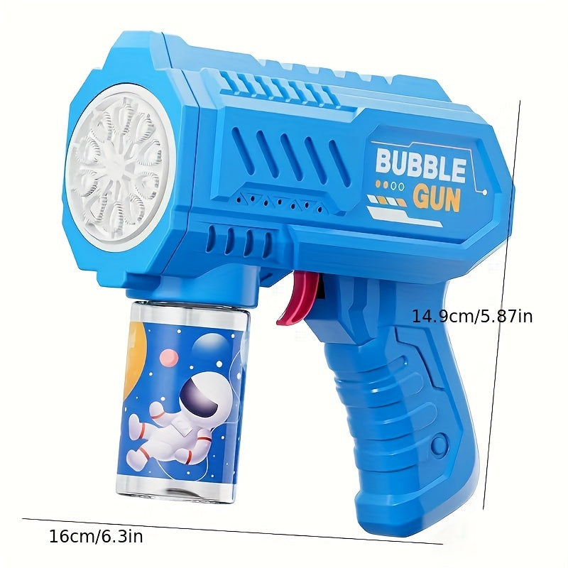 Bubble gun toy with LED light, handheld magic blaster, 10-hole plastic design for ages 3-12. Perfect for parties and gifts, no bubble solution or batteries needed.