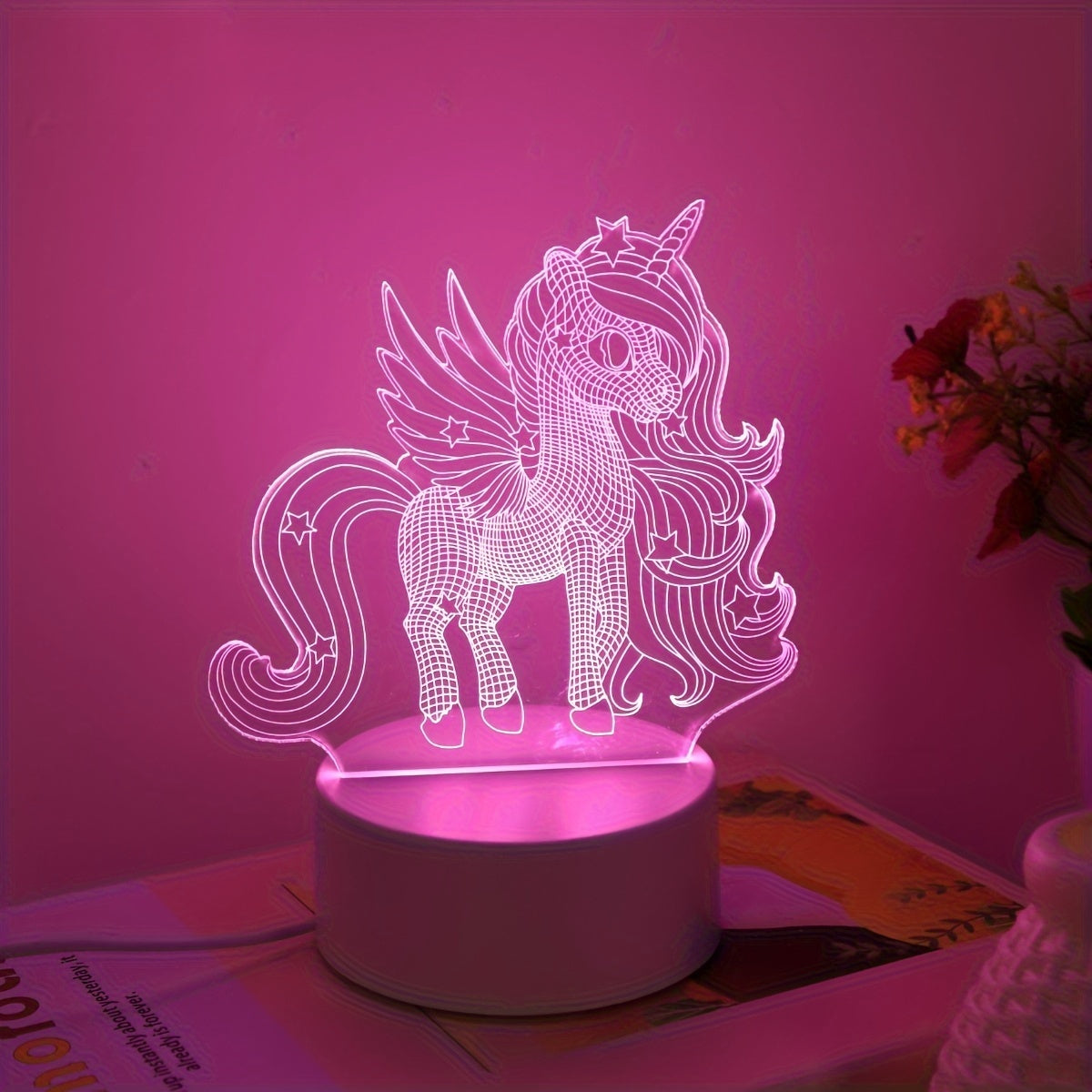 3D Pegasus Unicorn Night Light - USB Powered Desk Lamp with Switch for any Room, Great for Christmas, Weddings, Birthdays - Unique Gift Idea