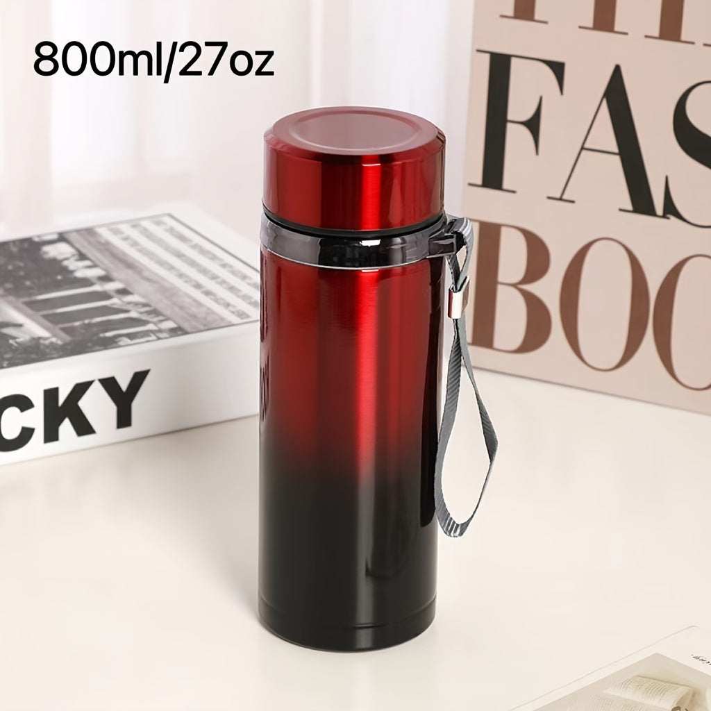 Men's large stainless steel portable travel mug with tea strainer, available for wholesale.