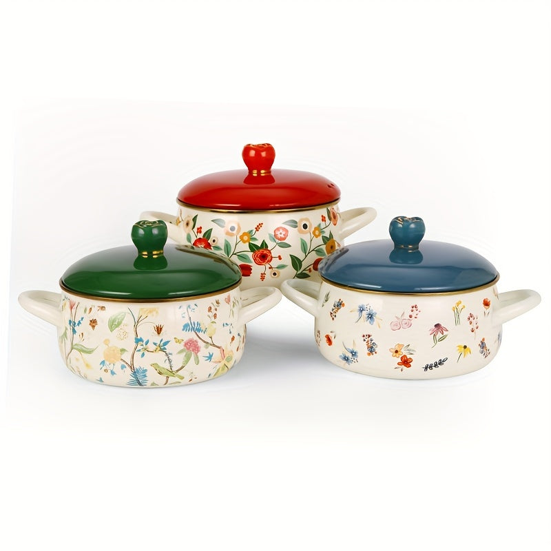 Enamel Pastoral Fuji Pot with 18cm Diameter - Versatile for Cooking and Serving, Great Addition to Any Home Kitchen