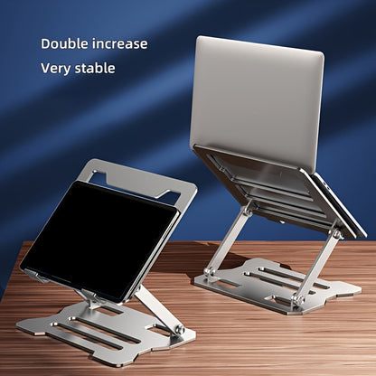 Adjustable laptop stand with ergonomic design, easily adjustable height, ultra-portable and foldable. Compatible with 10-16 inch laptops, made of durable carbon steel. Available in silver