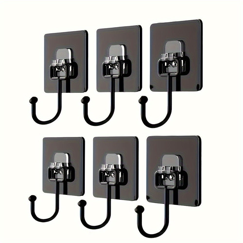 6 Heavy Duty Wall Hooks for hanging coats, hats, towels, keys and other items. Self-adhesive and waterproof, suitable for bathrooms, kitchens, and toilets. Household utility hook accessories.