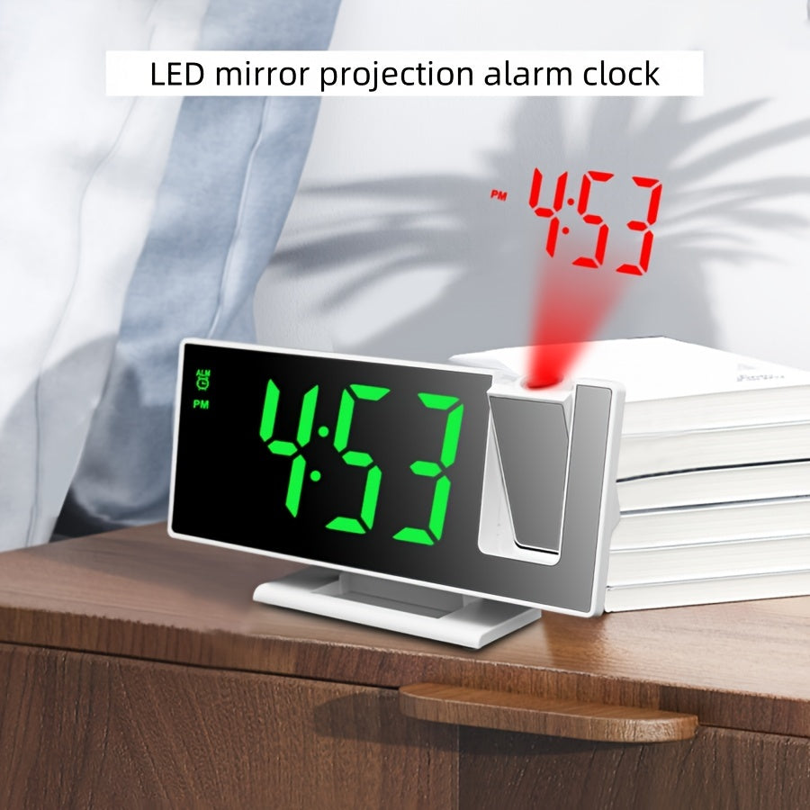 1pc Multi-Function LED Projection Alarm Clock with 180° Flat Display, Time-Date-Temperature Switching, USB Powered, Black Square Design, Modern Digital Clock with Adjustable Projection.