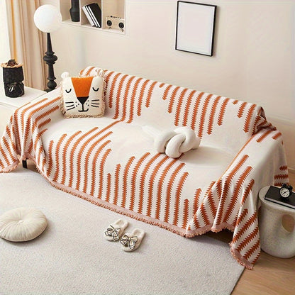 Chenille sofa cover with tassel style, anti-pet scratch, all-season, non-slip couch protector for home decoration.