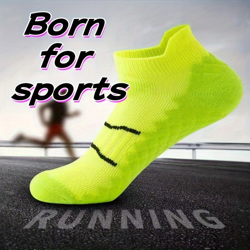 7-Pack Performance Sports Socks with Heel Protection, Breathable Polyester and Spandex Blend, Striped, Cushioned for Running, Hiking & Marathon, Unisex