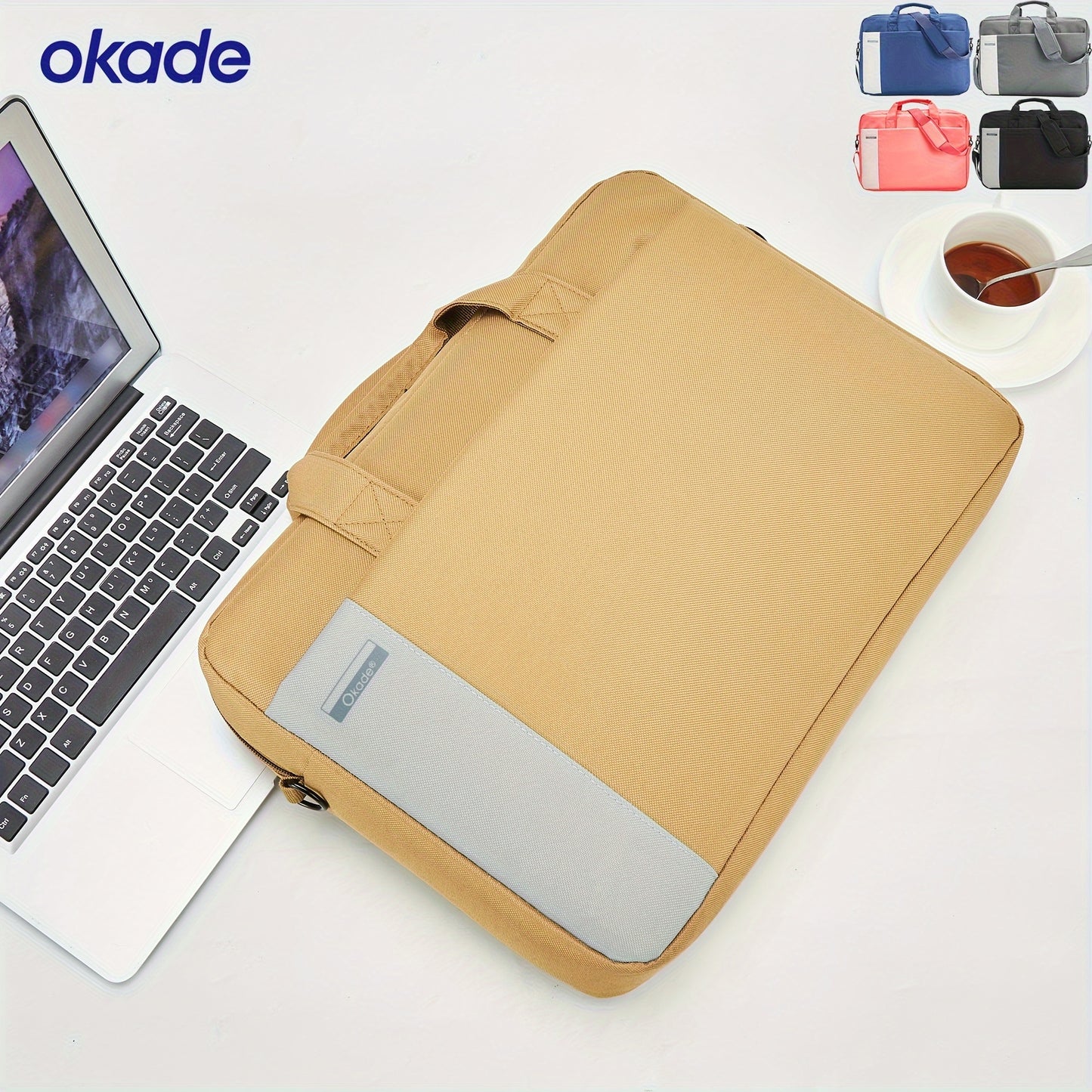 Okade T57 Heavy-Duty Laptop Bag fits 15.4/15.6/16” notebooks with shockproof padding and trolley strap. Ideal for office, travel, and college in brown, khaki, black, gray, blue, and assault